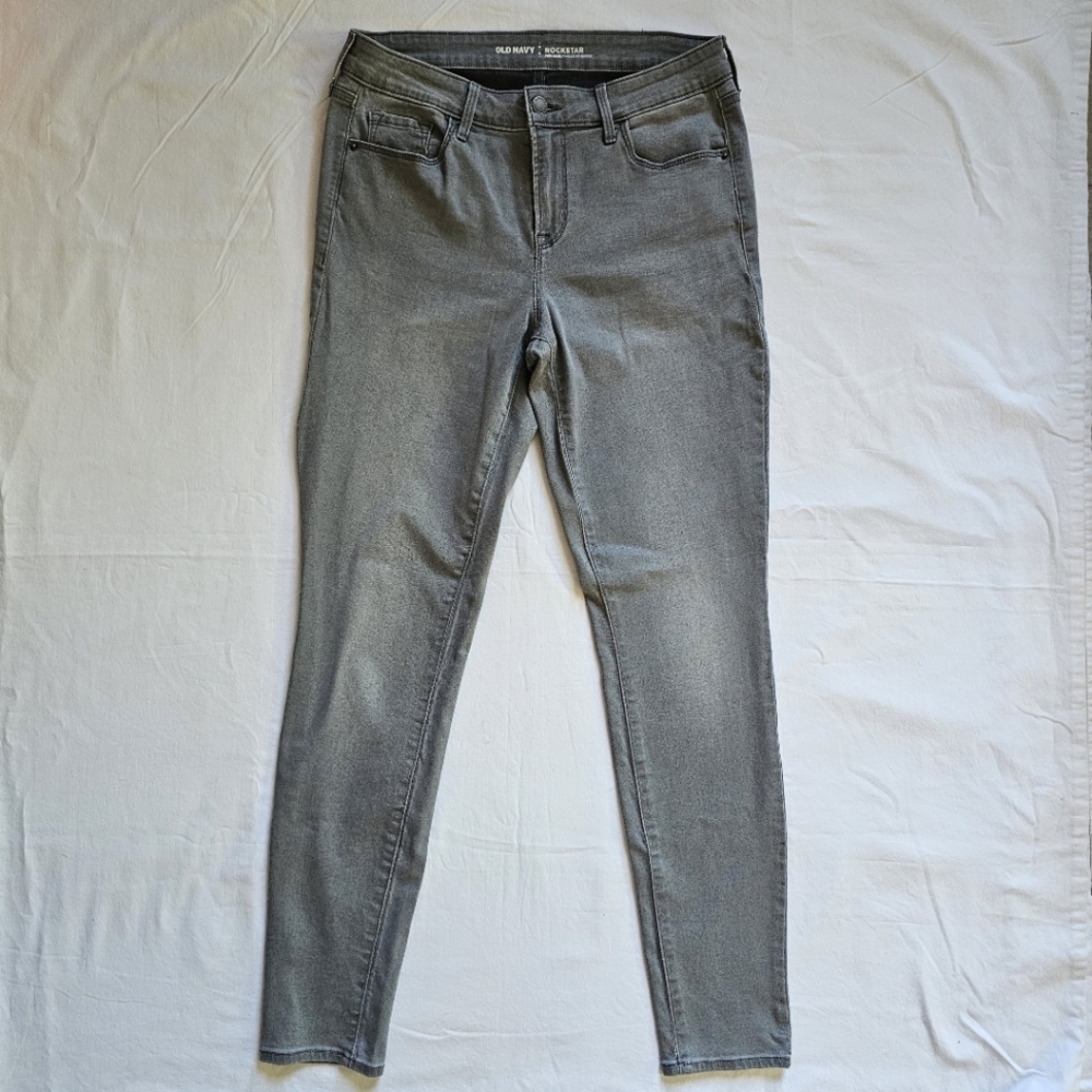 Old Navy Rockstar Mid-Rise Gray Stretch Long Tall Skinny Jeans Size 10L